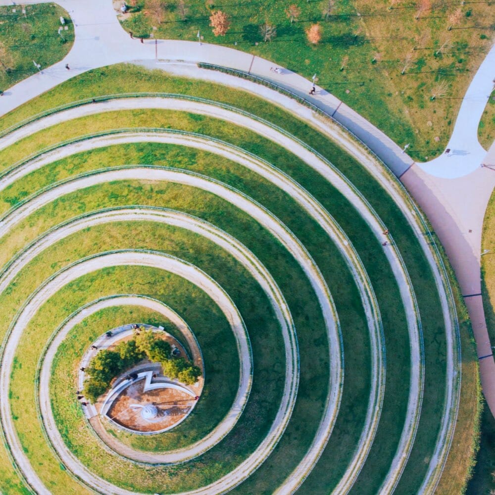 Spiral earthwork from above