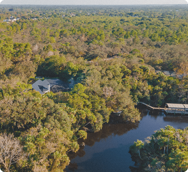 Aerial view of the ChoZen property along the river