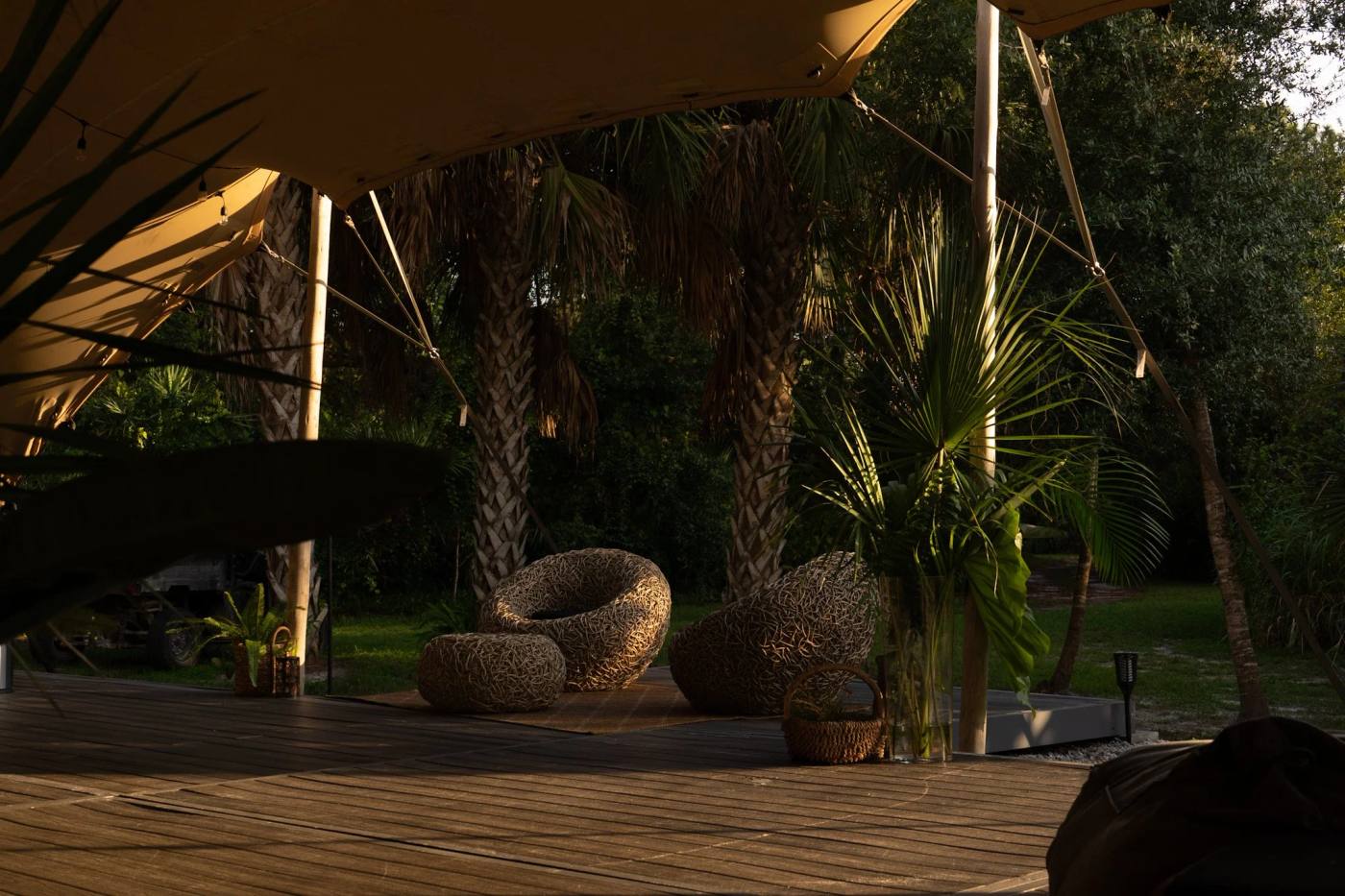 The tent deck at golden hour