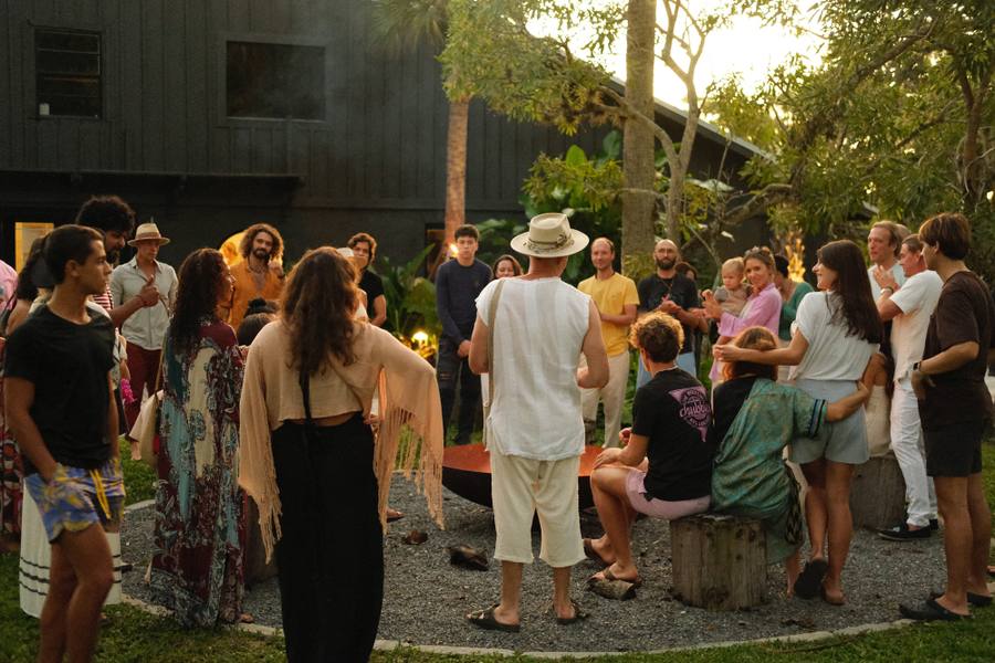 Guests gathered in an evening circle at ChoZen