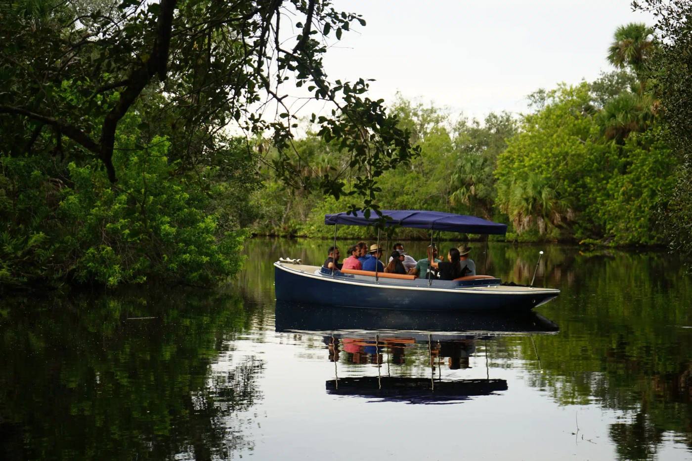 A canopy boat on the St. Sebastian River
