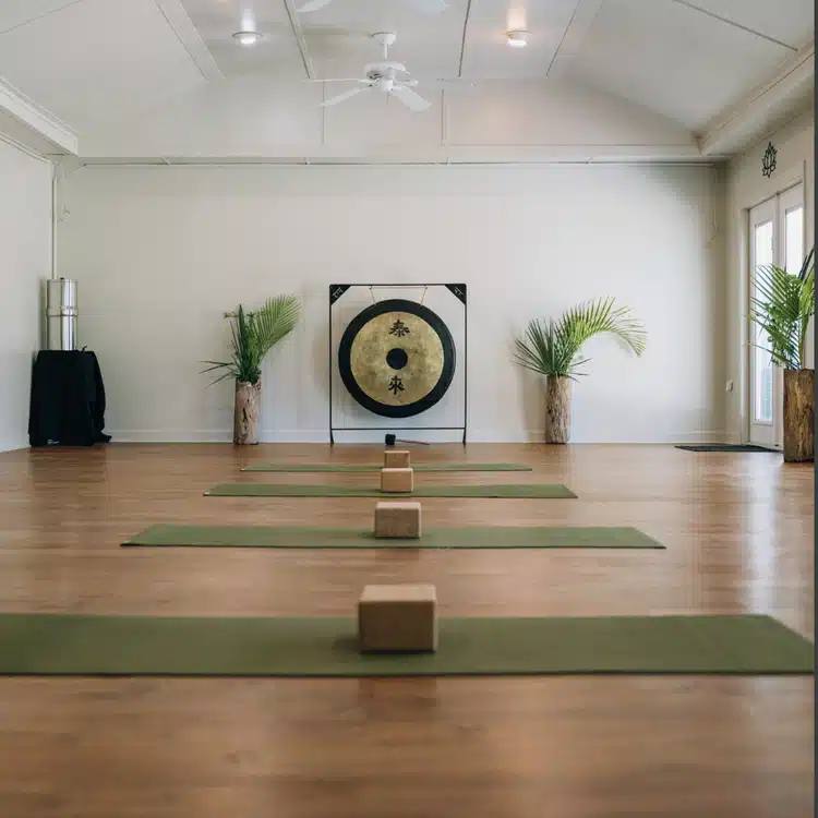 Pine Forest Studio set with yoga mats, blocks and a gong at ChoZen